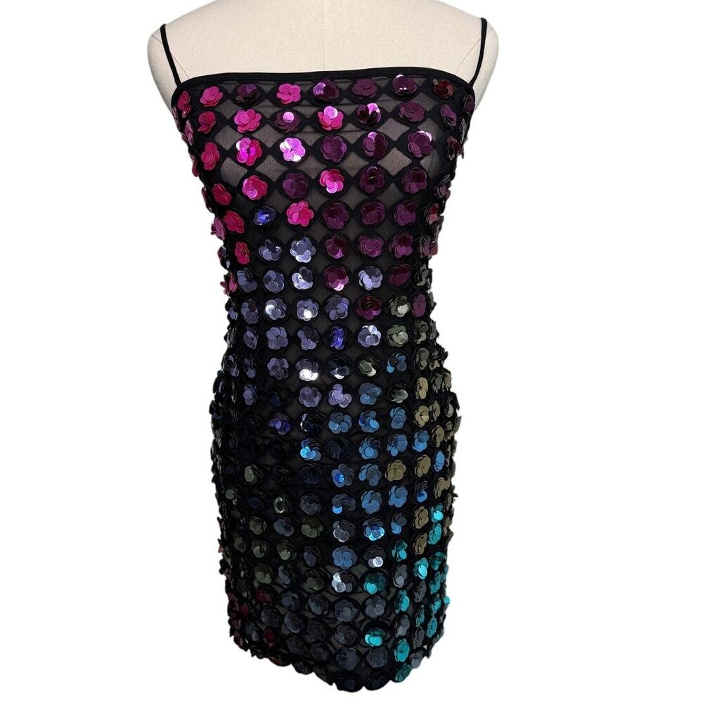 Cynthia Rowley Bella Sequin Appliqué Dress flower mini sheer stretch size 2 XS - Picture 5 of 12